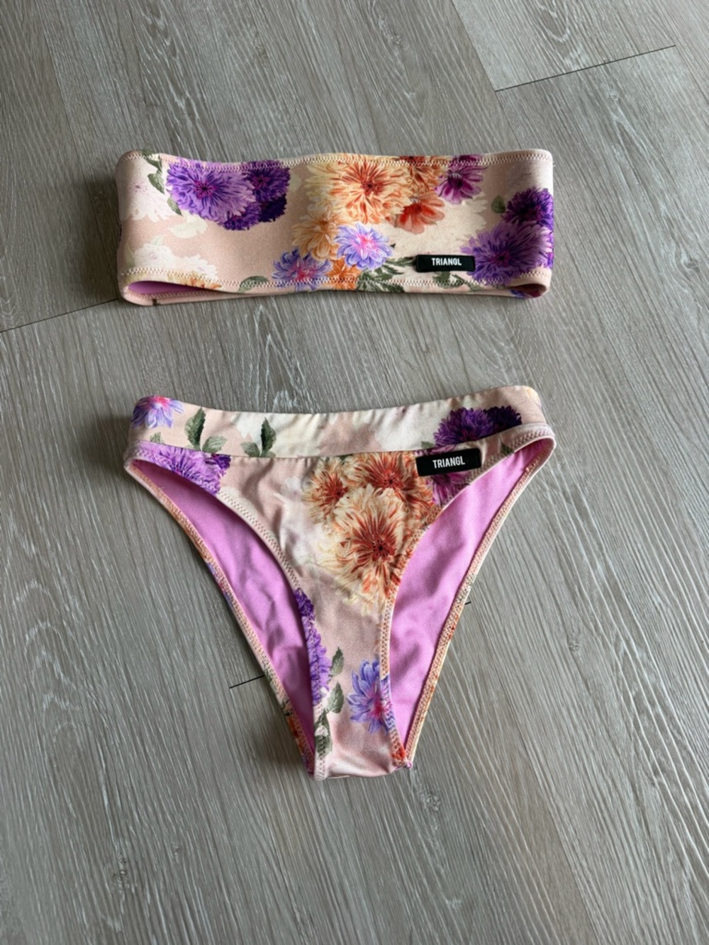 triangl swimwear Pink Floral Bandeau Bikini Set